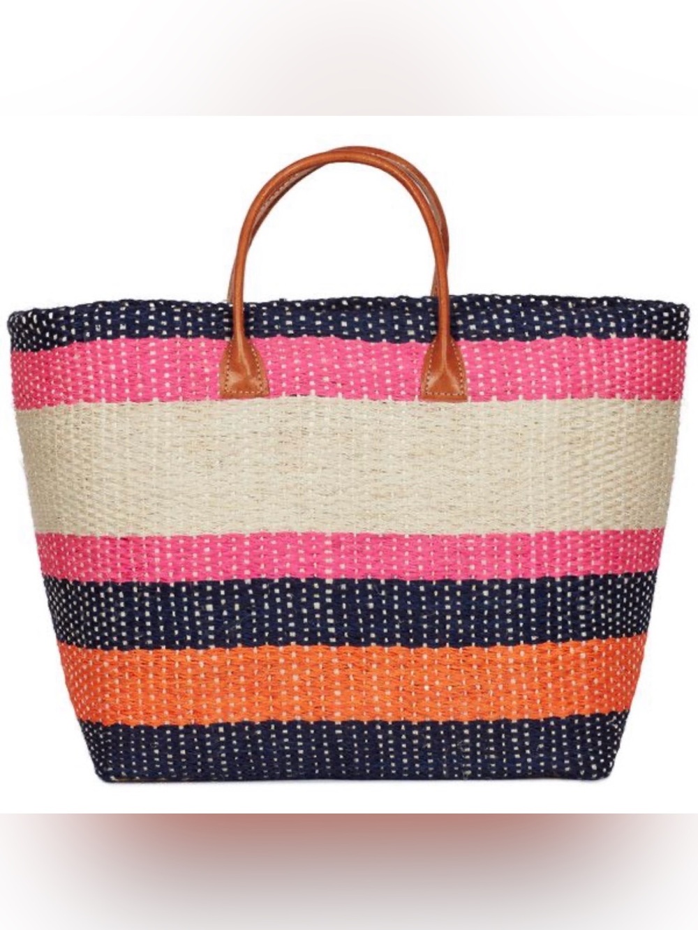 Joie Provence Striped Basket Tote Bag with Leather Handles